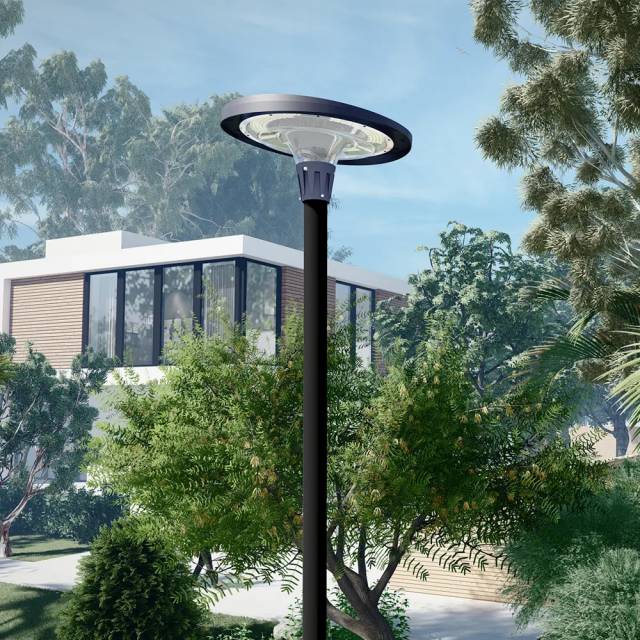 Lampe solaire ronde LED RVB à énergie solaire avec poteau