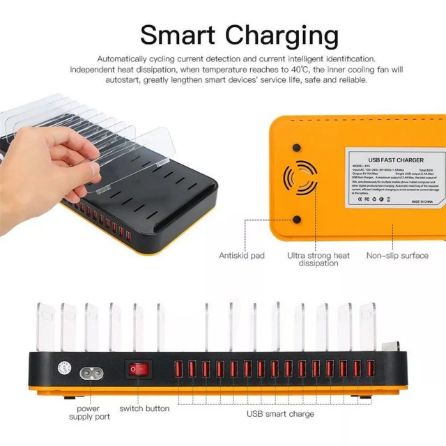 Station de chargement multi-appareils avec 15 ports USB