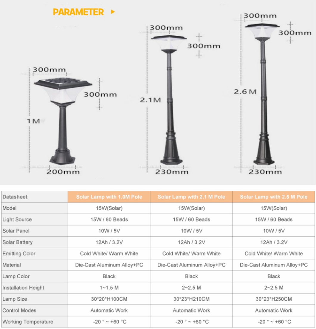 lampadaire avec lumière solaire_Fiche technique